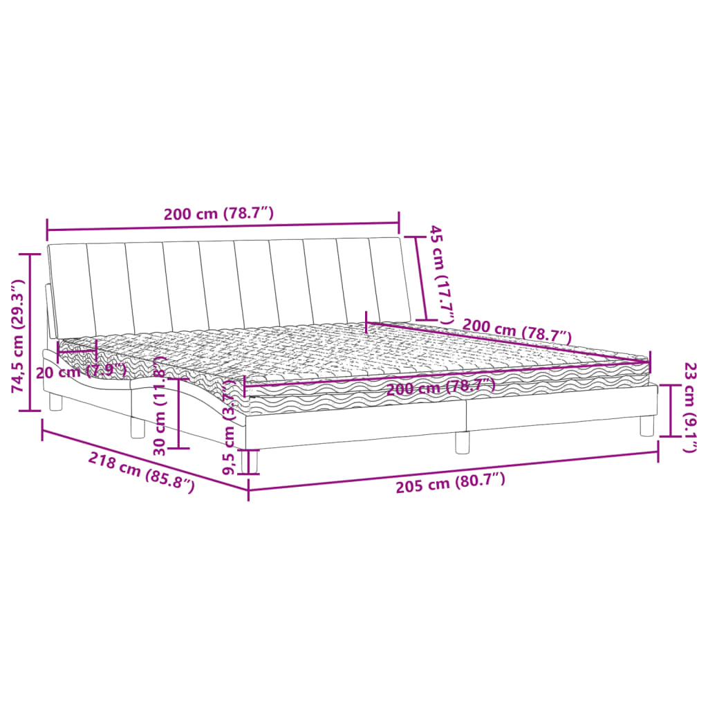 Lit avec matelas gris clair 200x200 cm velours