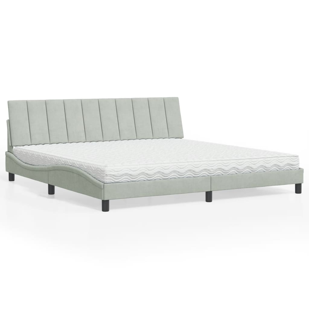 Lit avec matelas gris clair 200x200 cm velours