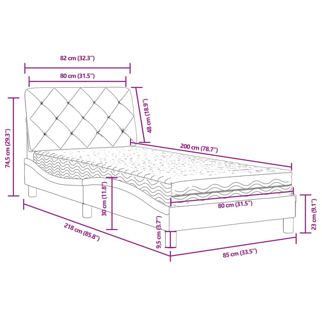 Lit avec matelas gris clair 80x200 cm velours