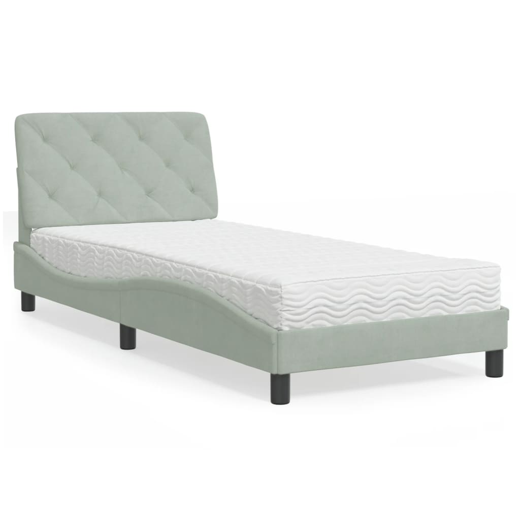 Lit avec matelas gris clair 90x190 cm velours