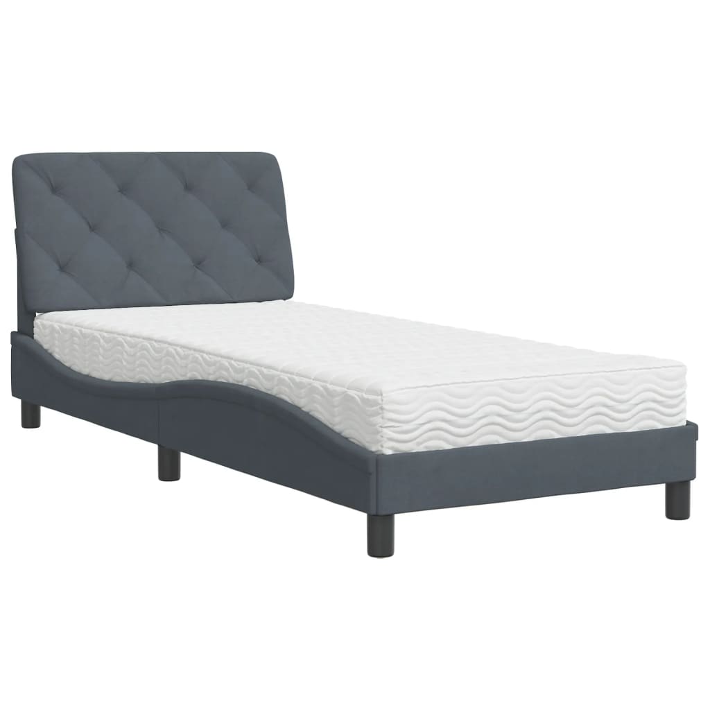 Bed with dark gray mattress 90x190 cm velvet