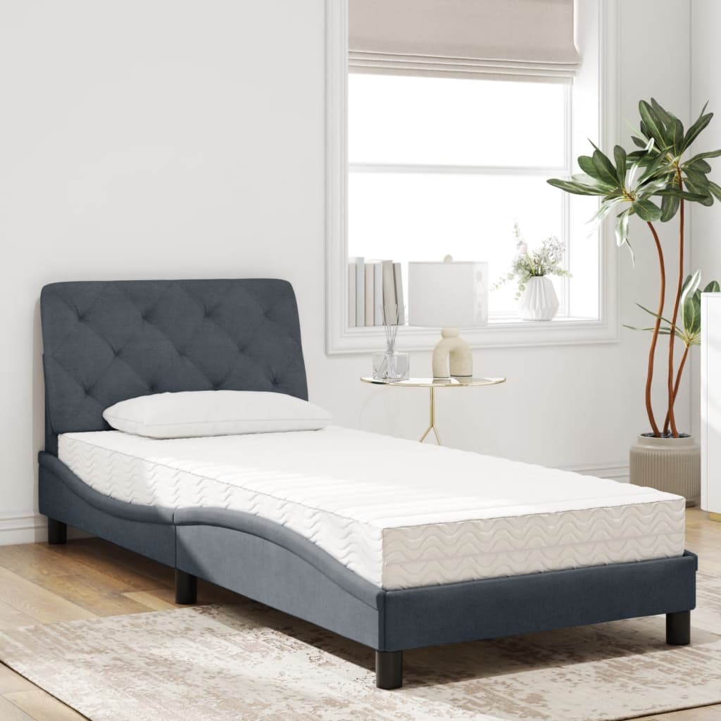 Bed with dark gray mattress 90x190 cm velvet