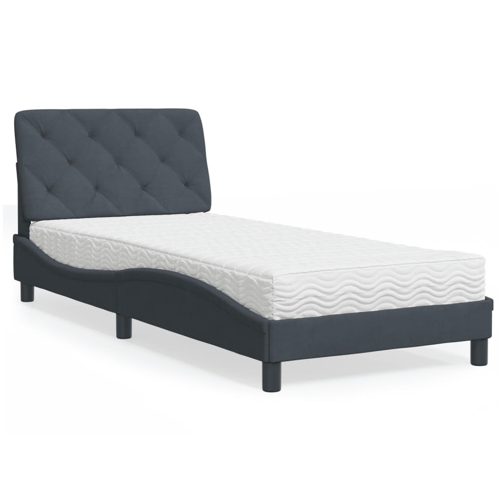 Bed with dark gray mattress 90x190 cm velvet