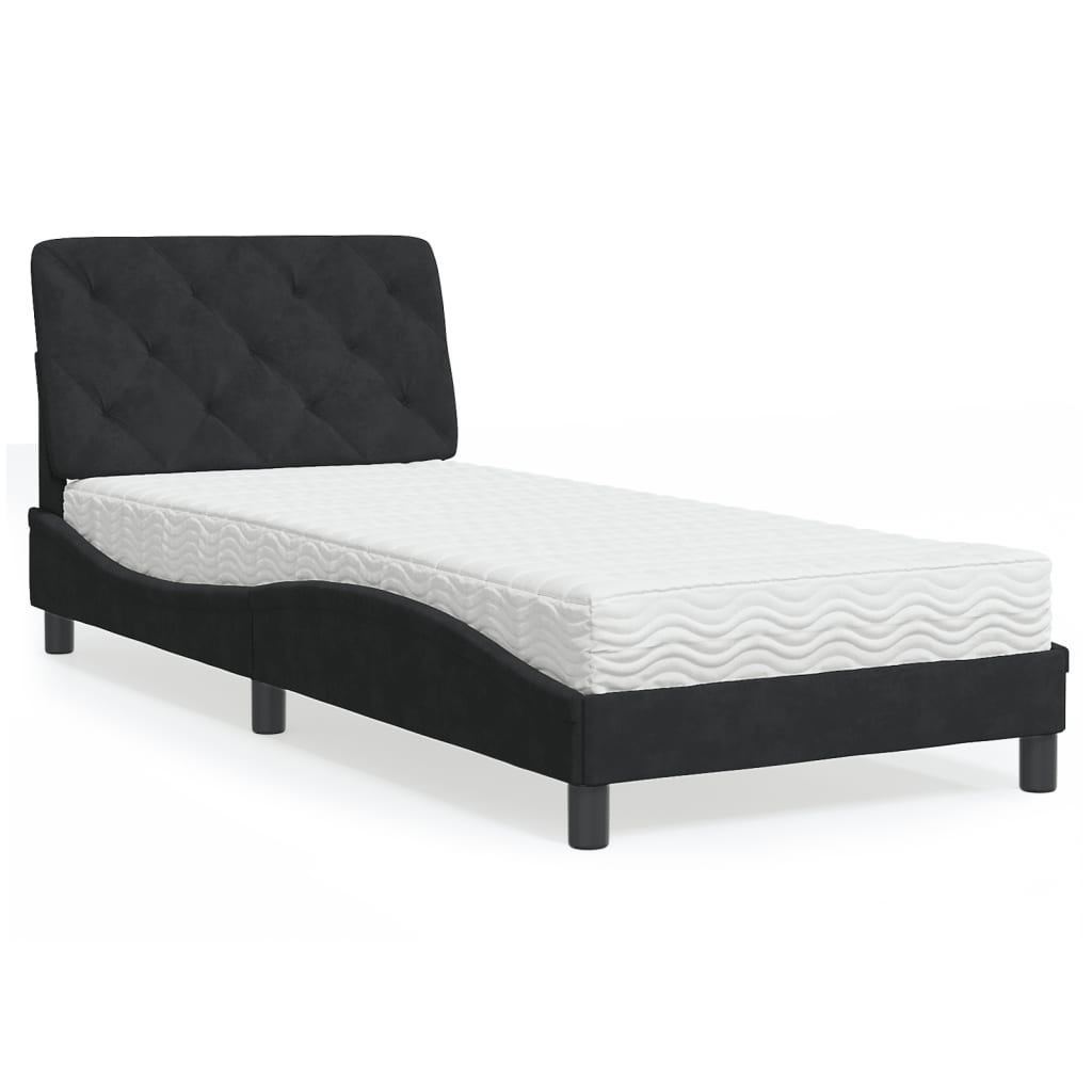 Lit avec matelas noir 90x190 cm velours