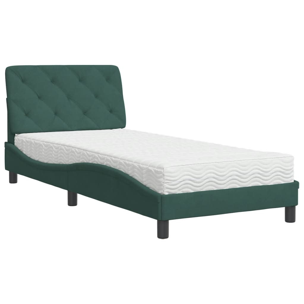 Lit avec matelas vert foncé 90x190 cm velours