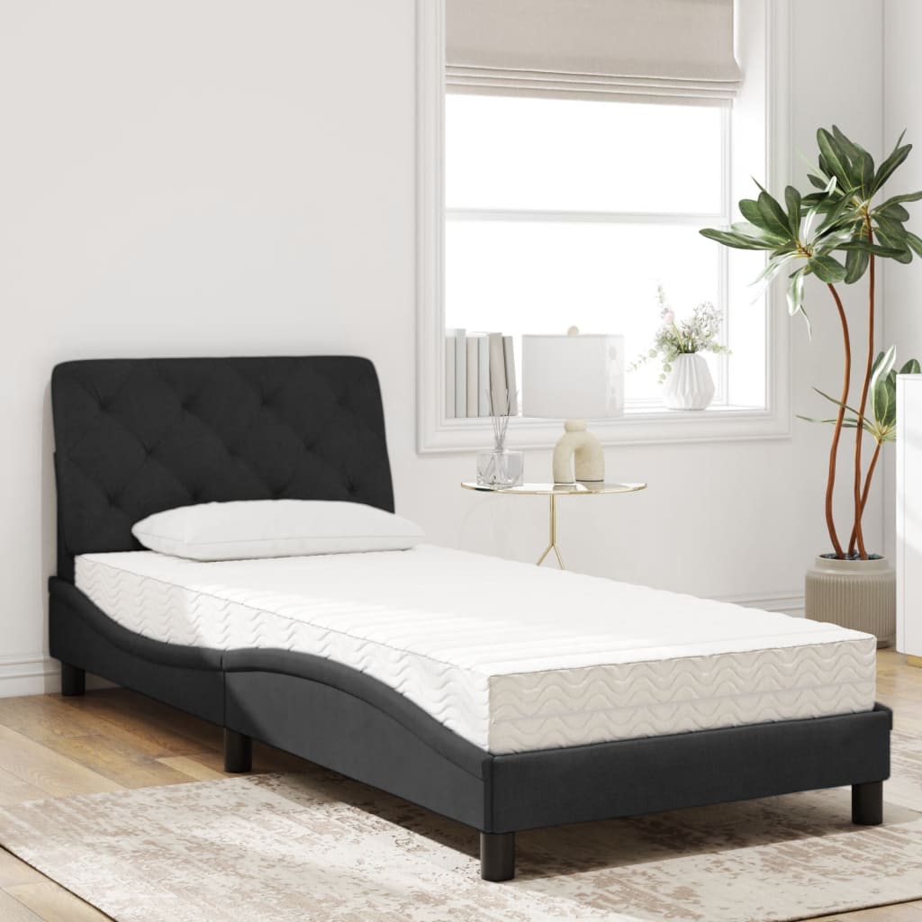 Lit avec matelas noir 90x200 cm velours