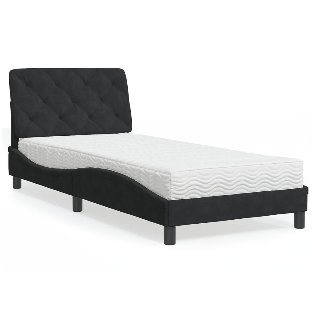 Lit avec matelas noir 90x200 cm velours