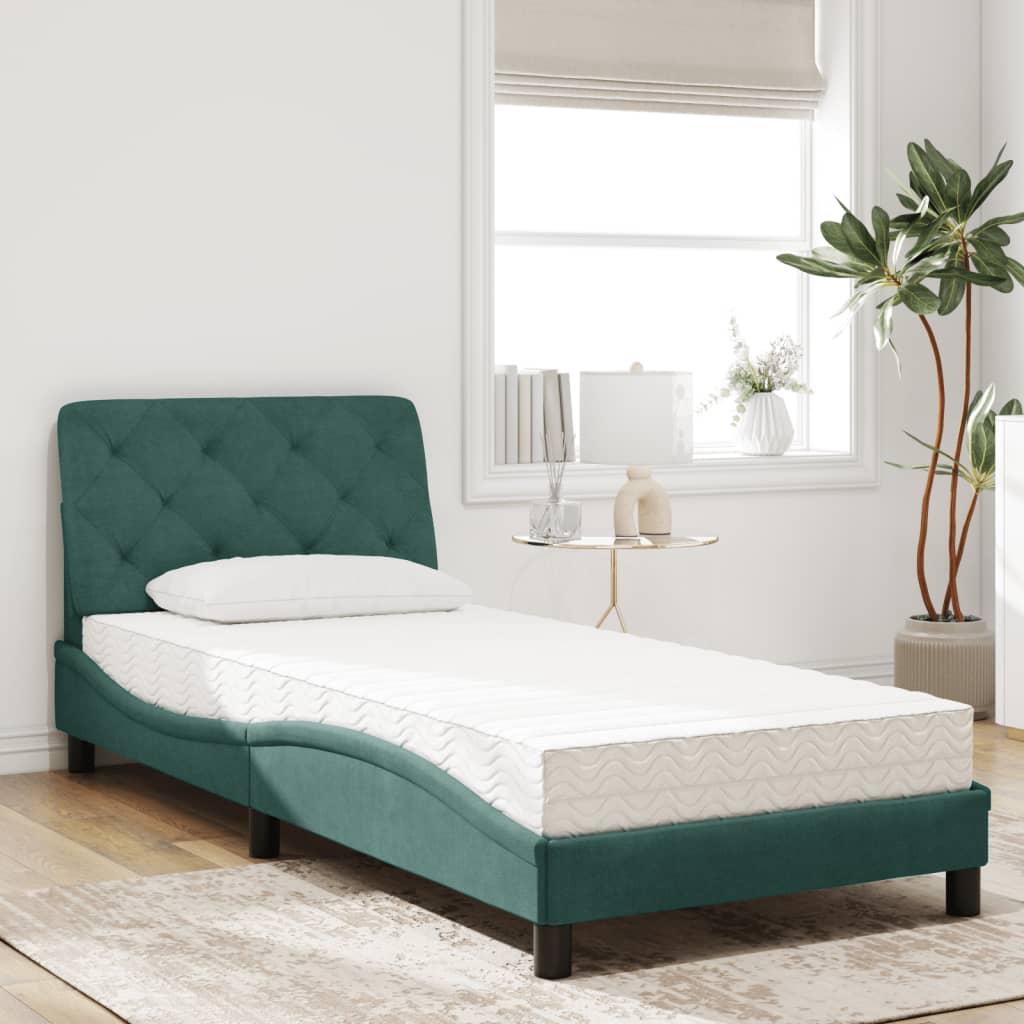 Lit avec matelas vert foncé 90x200 cm velours