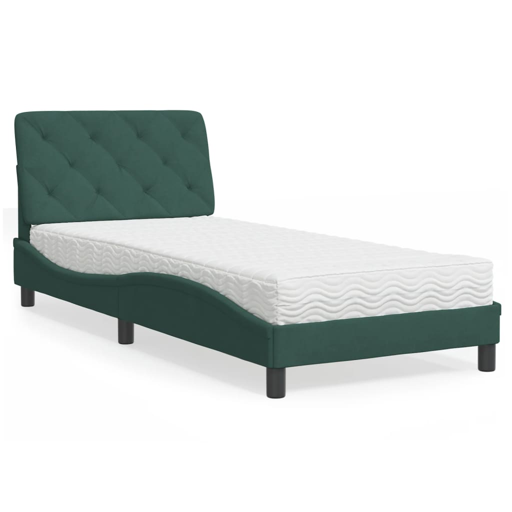 Lit avec matelas vert foncé 90x200 cm velours