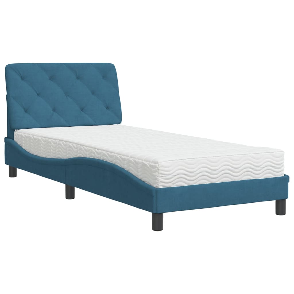 Lit avec matelas bleu 90x200 cm velours