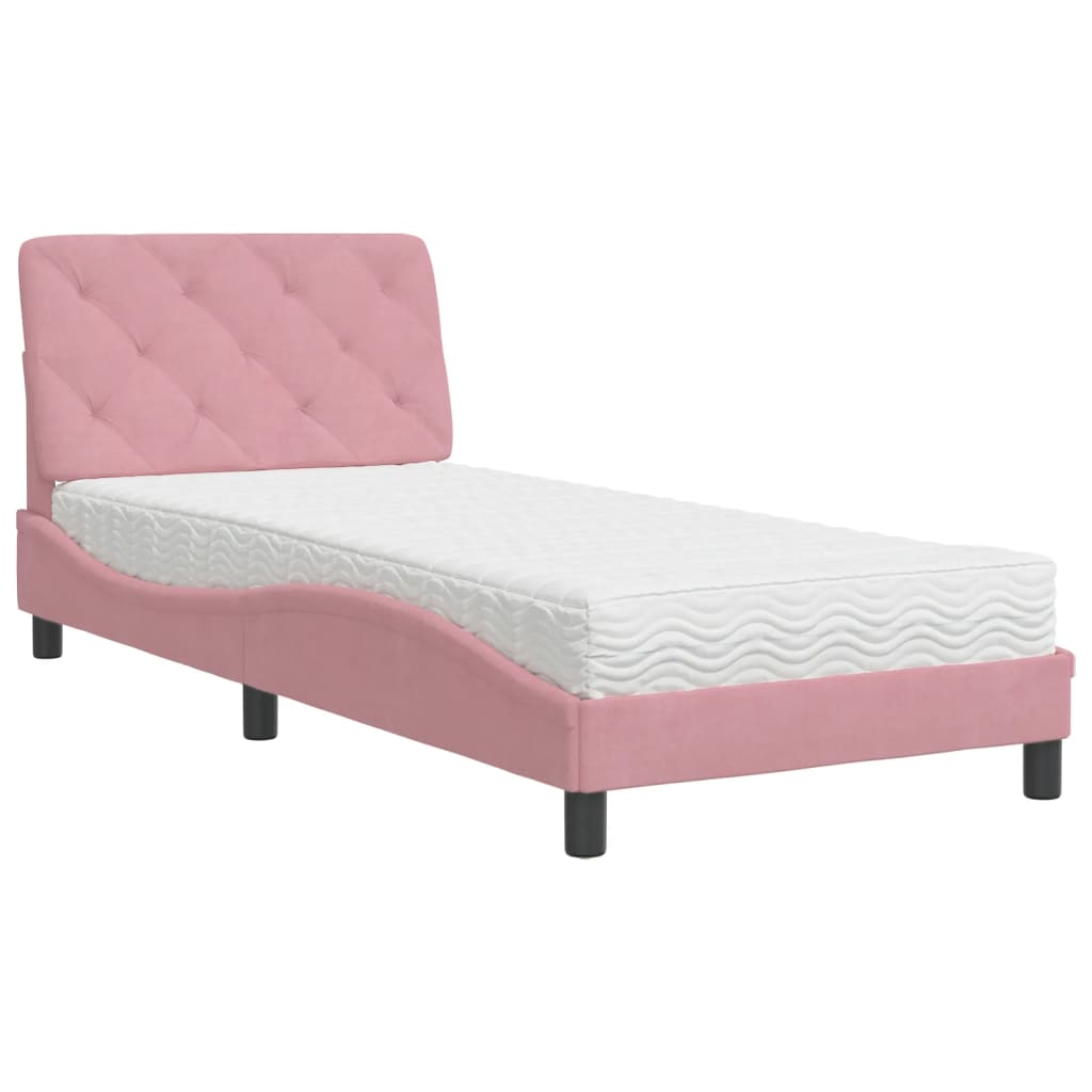 Lit avec matelas rose 90x200 cm velours