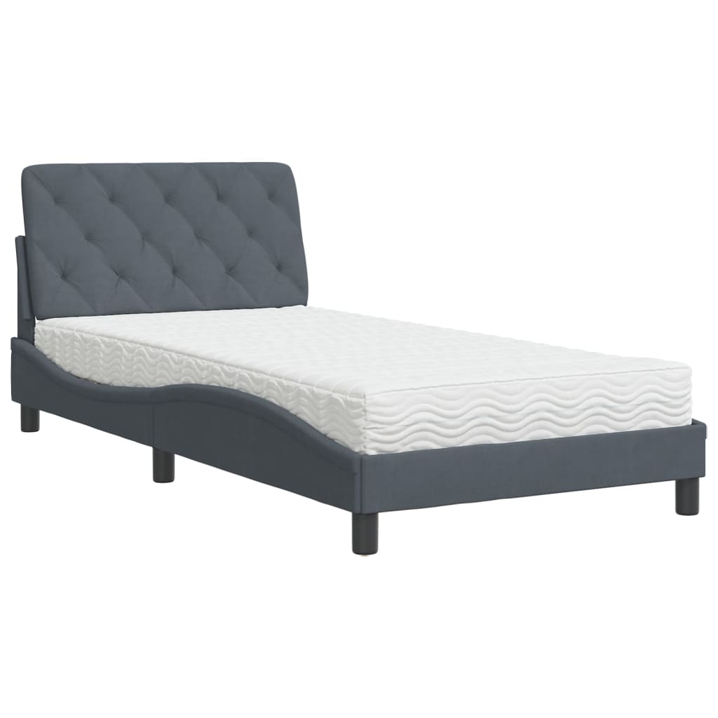 Lit avec matelas gris foncé 100x200 cm velours