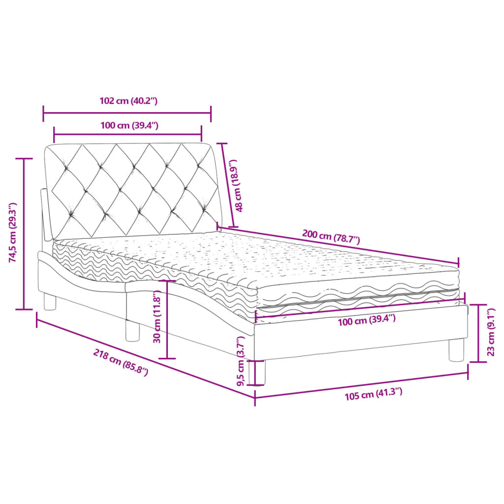 Lit avec matelas gris foncé 100x200 cm velours