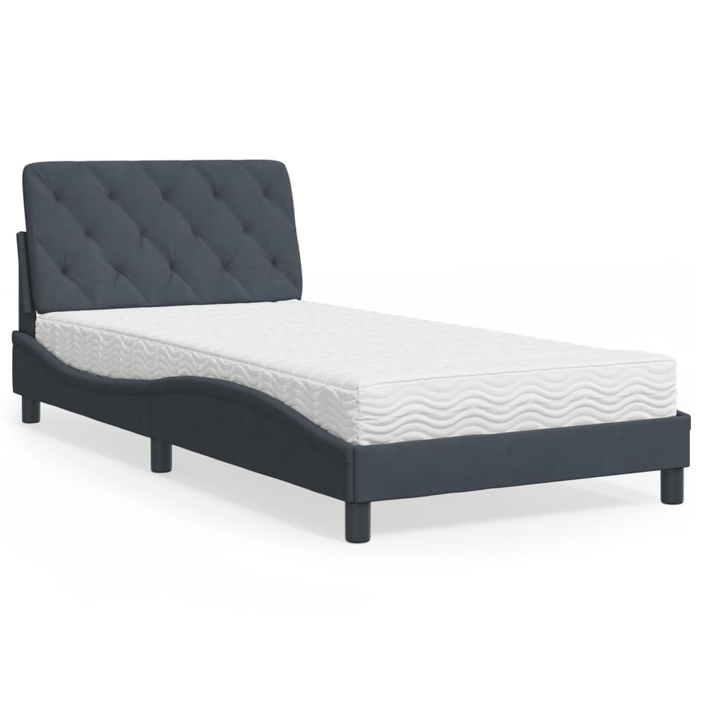 Lit avec matelas gris foncé 100x200 cm velours