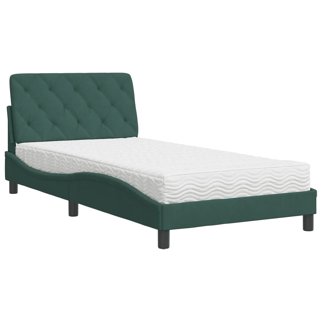 Lit avec matelas vert foncé 100x200 cm velours