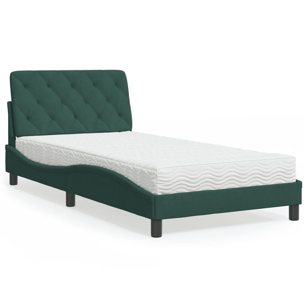 Lit avec matelas vert foncé 100x200 cm velours