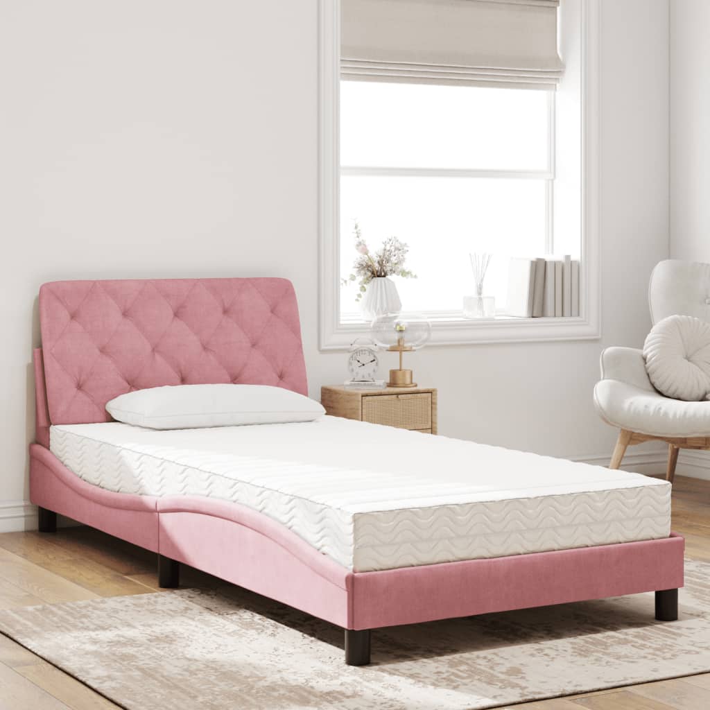 Lit avec matelas rose 100x200 cm velours