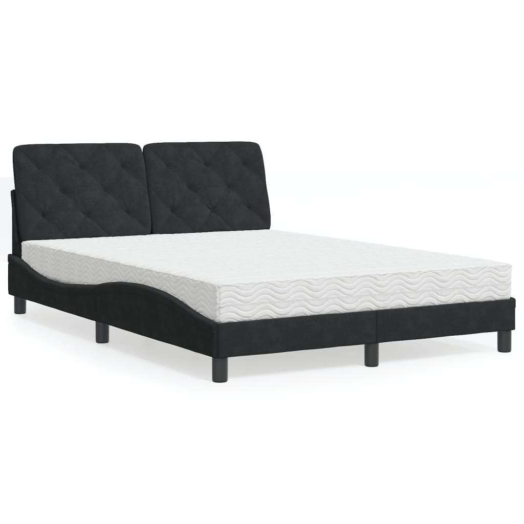 Bed with black mattress 140x190 cm velvet