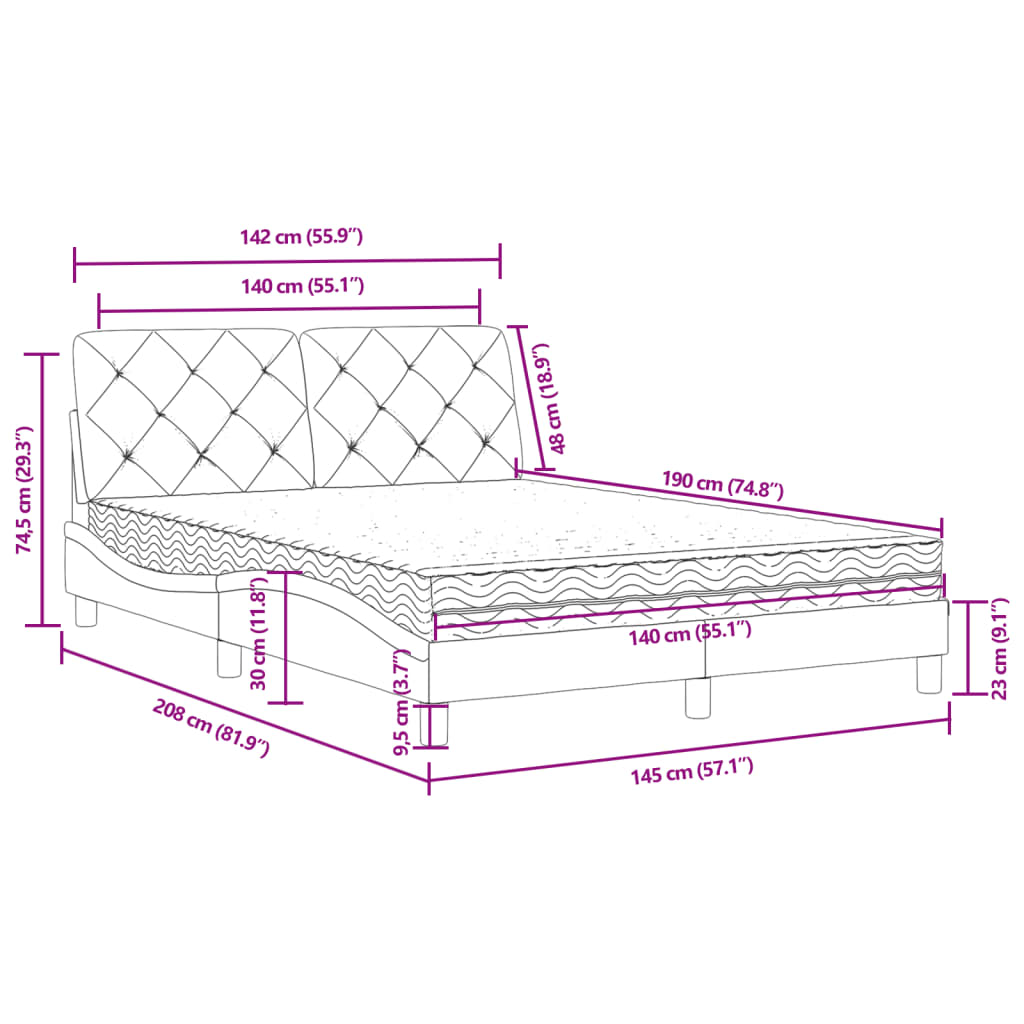 Lit avec matelas rose 140x190 cm velours