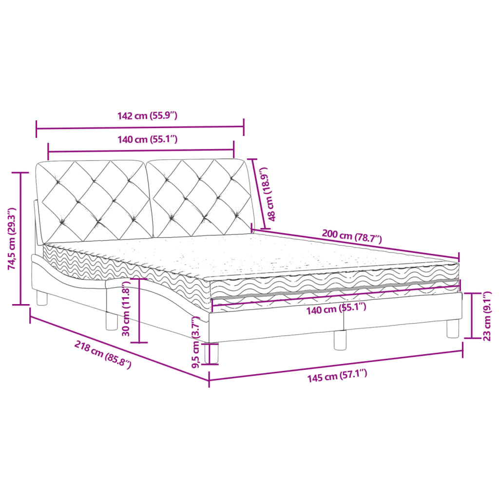 Lit avec matelas noir 140x200 cm velours