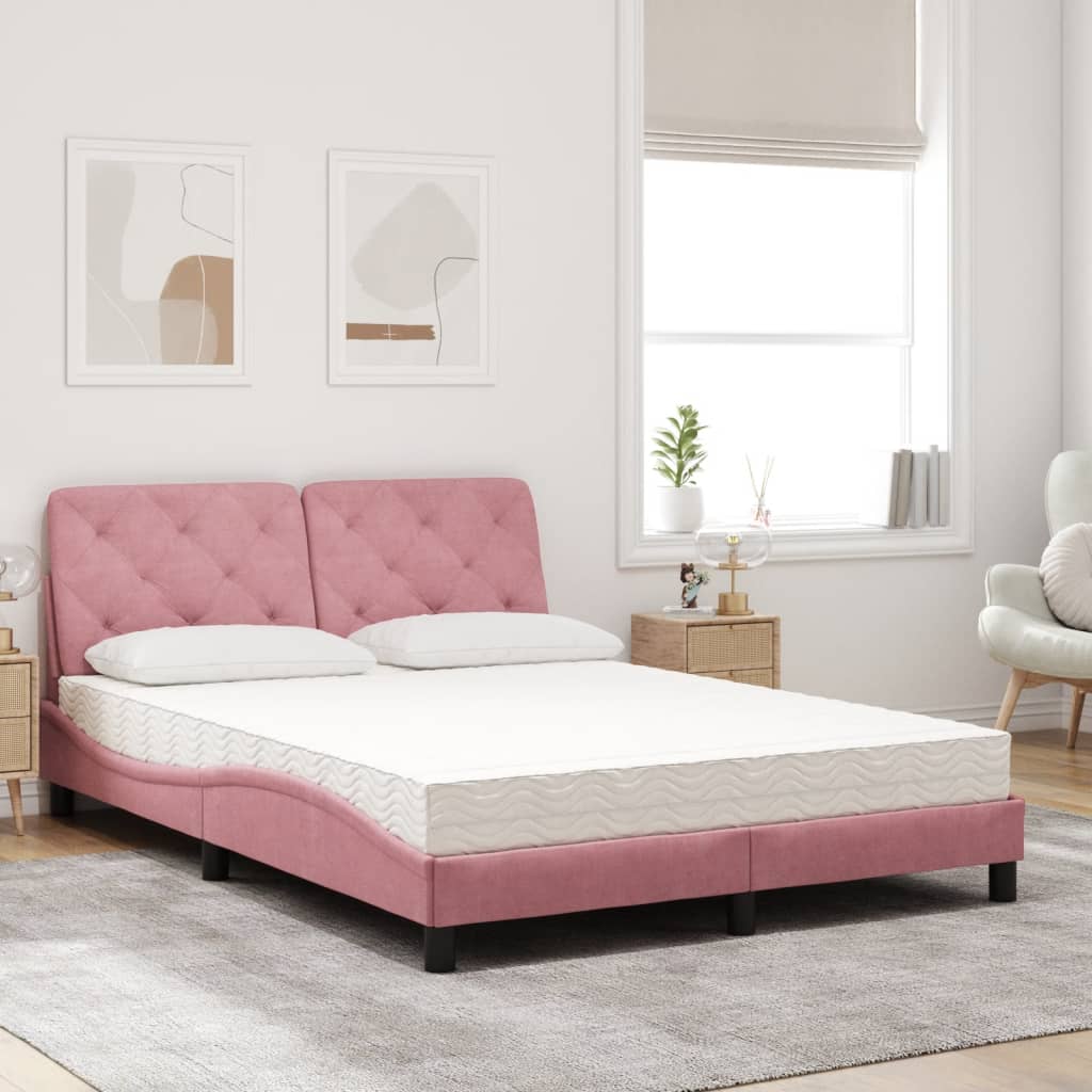 Lit avec matelas rose 140x200 cm velours