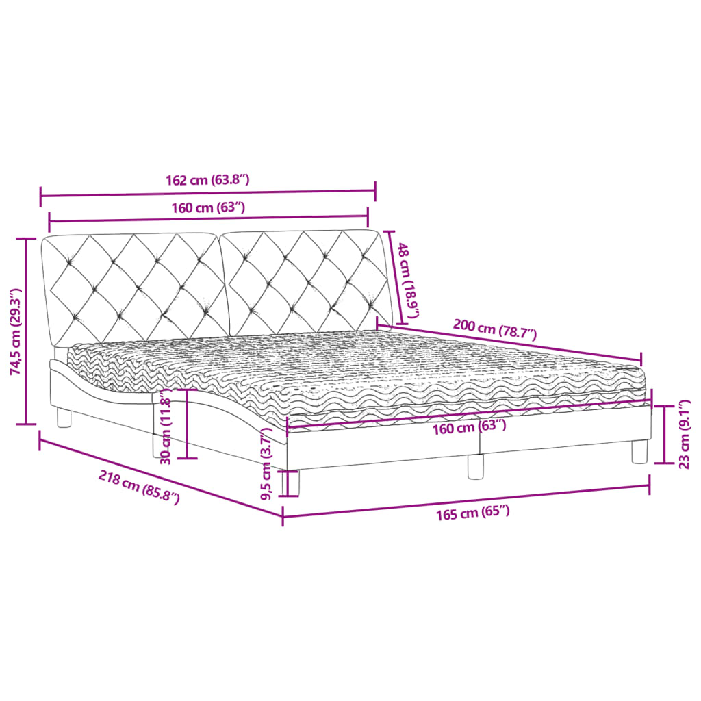 Lit avec matelas gris clair 160x200 cm velours