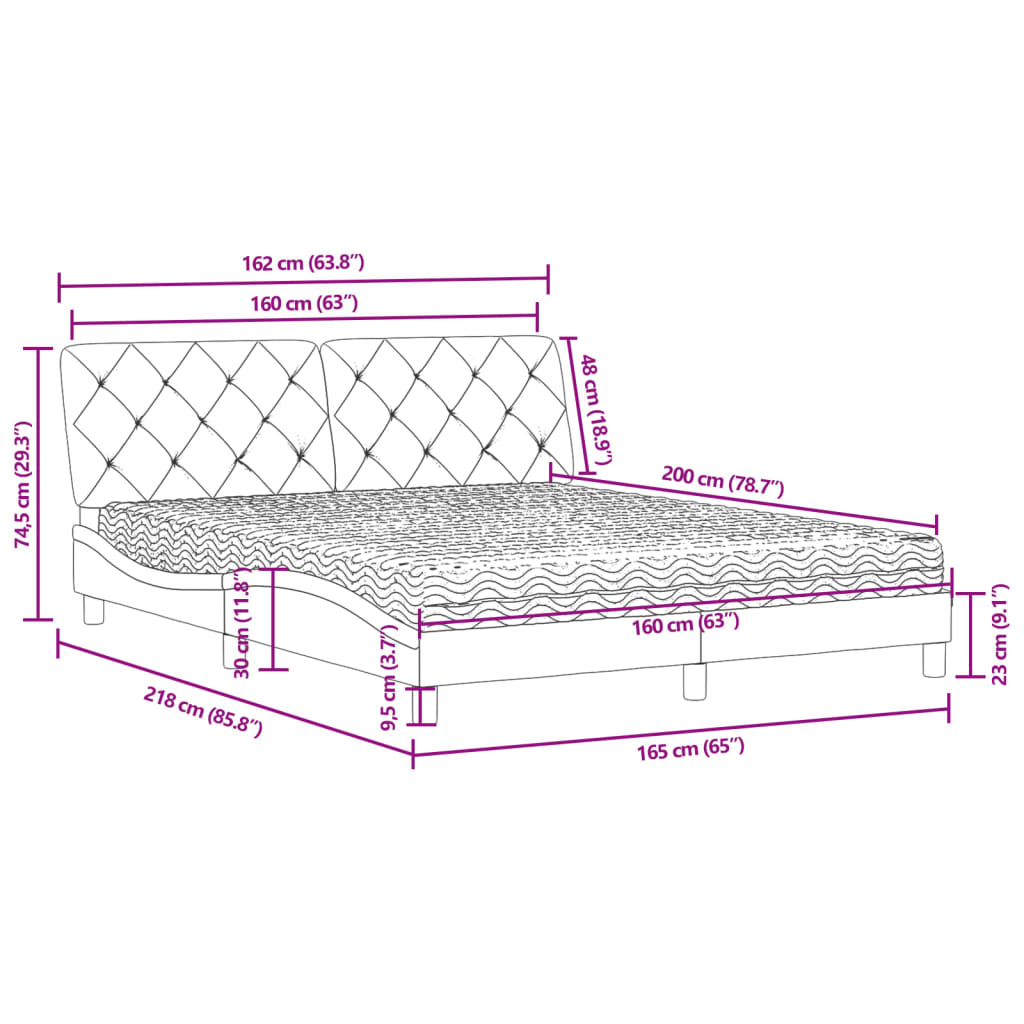 Lit avec matelas gris foncé 160x200 cm velours