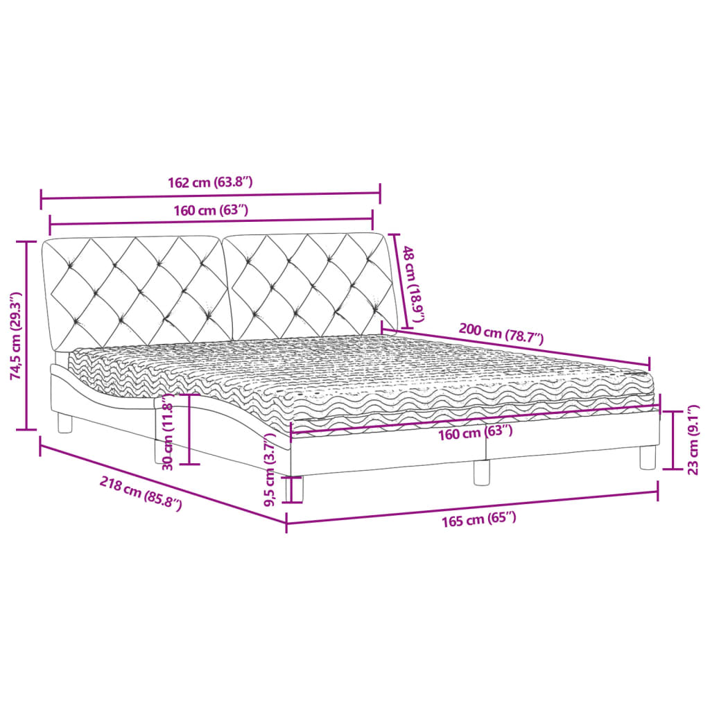 Lit avec matelas noir 160x200 cm velours