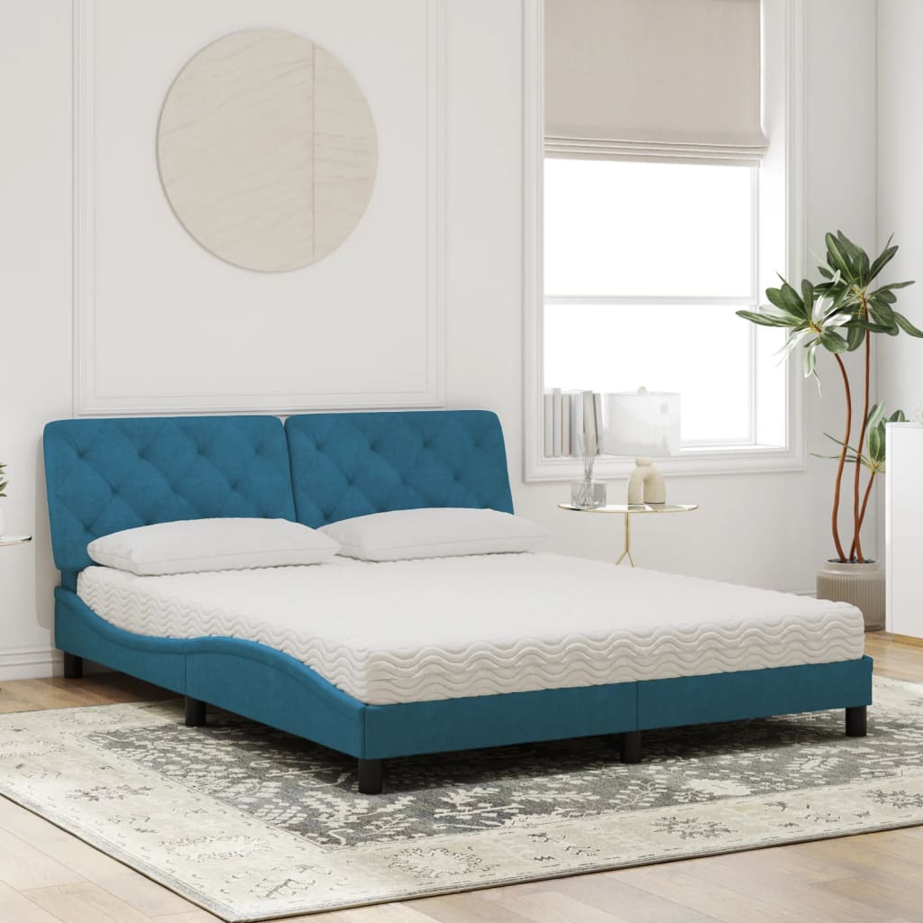 Lit avec matelas bleu 160x200 cm velours