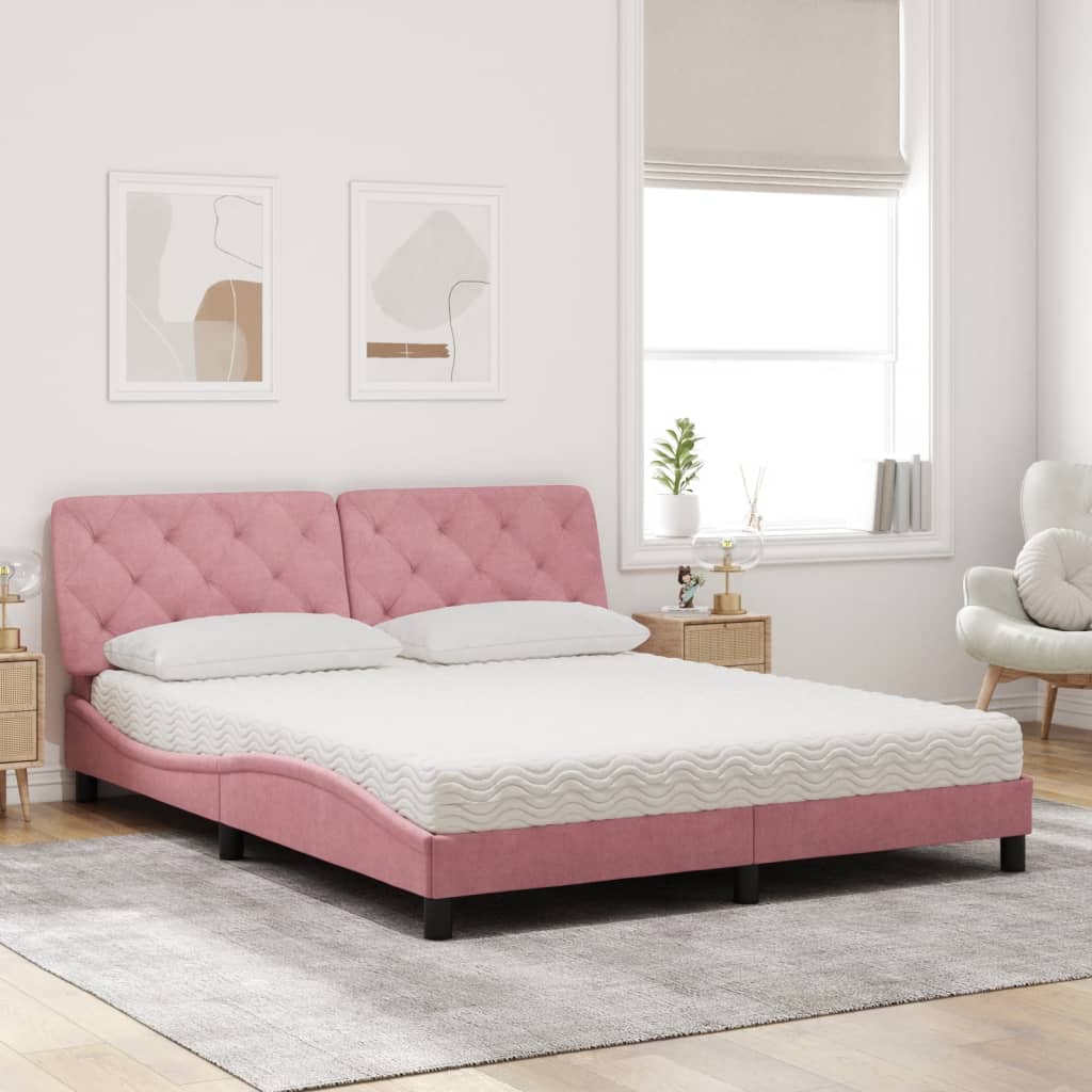 Lit avec matelas rose 160x200 cm velours