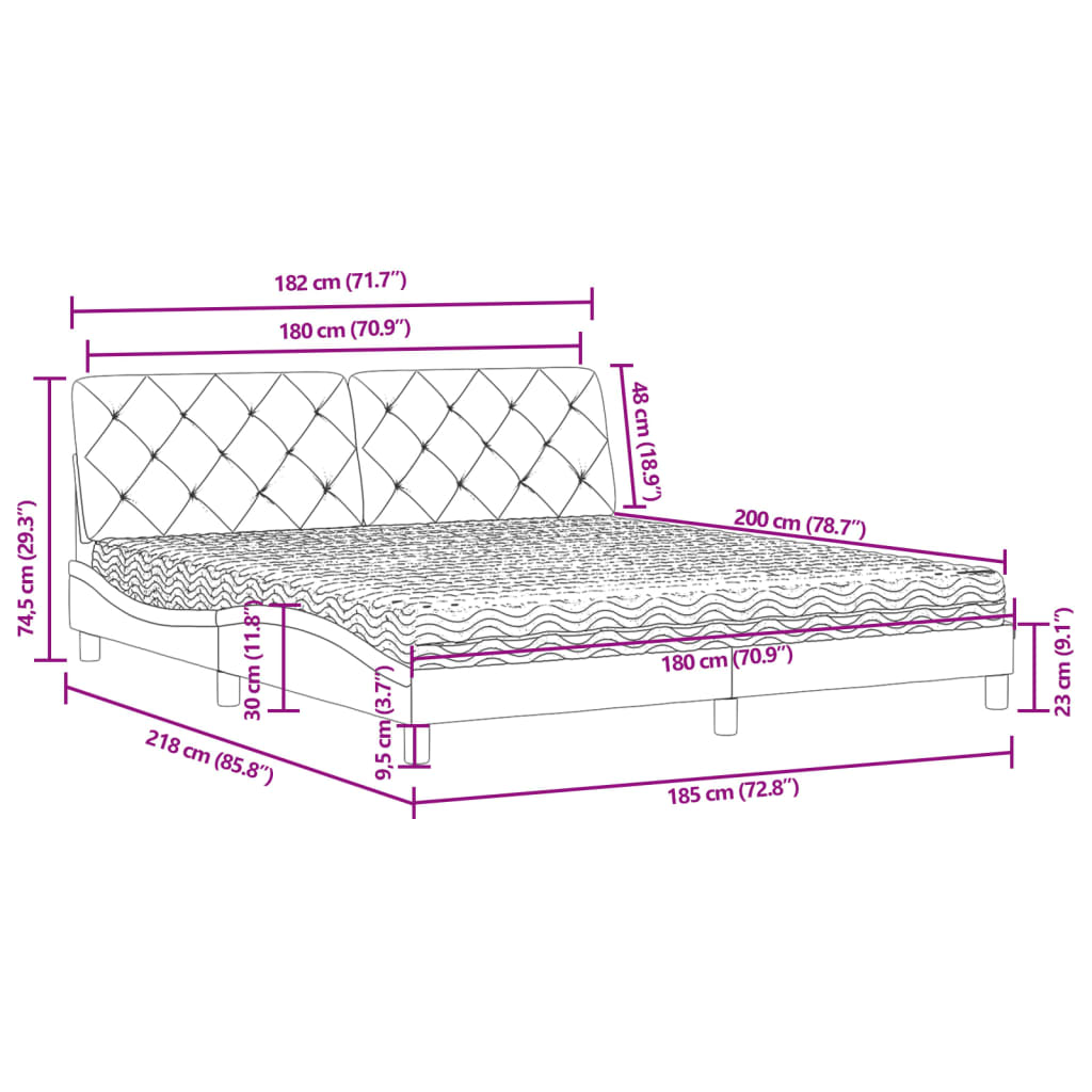 Lit avec matelas gris clair 180x200 cm velours