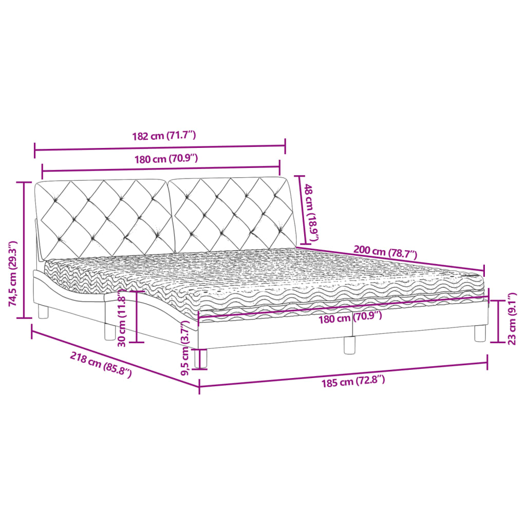 Lit avec matelas gris foncé 180x200 cm velours