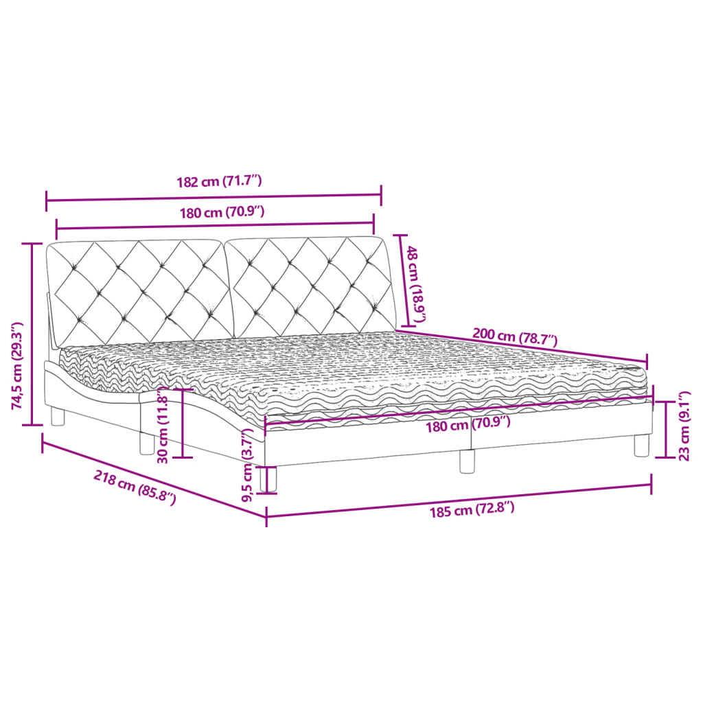 Lit avec matelas noir 180x200 cm velours