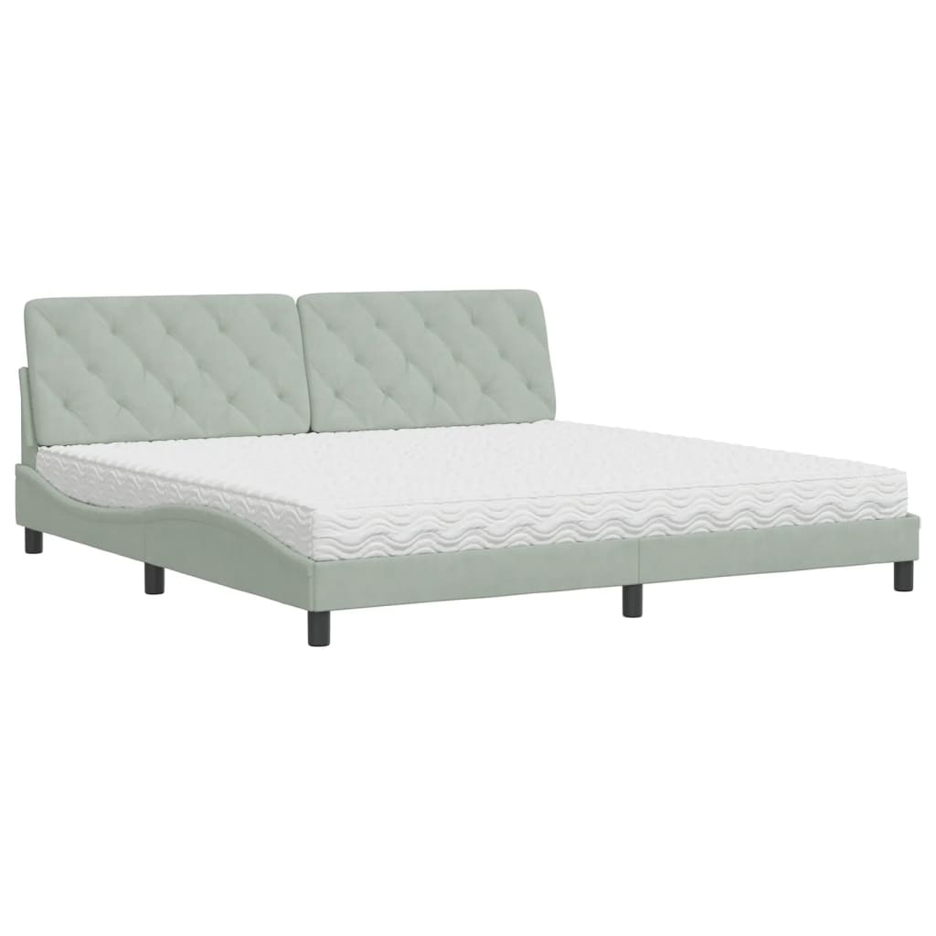 Lit avec matelas gris clair 200x200 cm velours