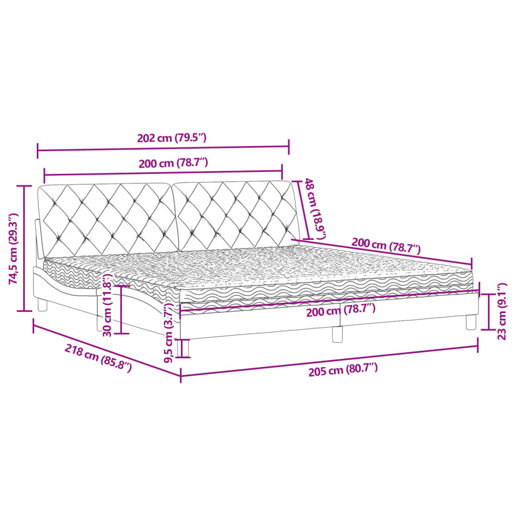 Lit avec matelas gris clair 200x200 cm velours