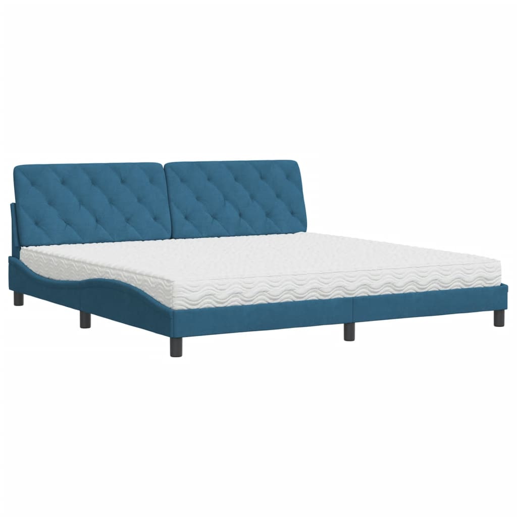 Lit avec matelas bleu 200x200 cm velours