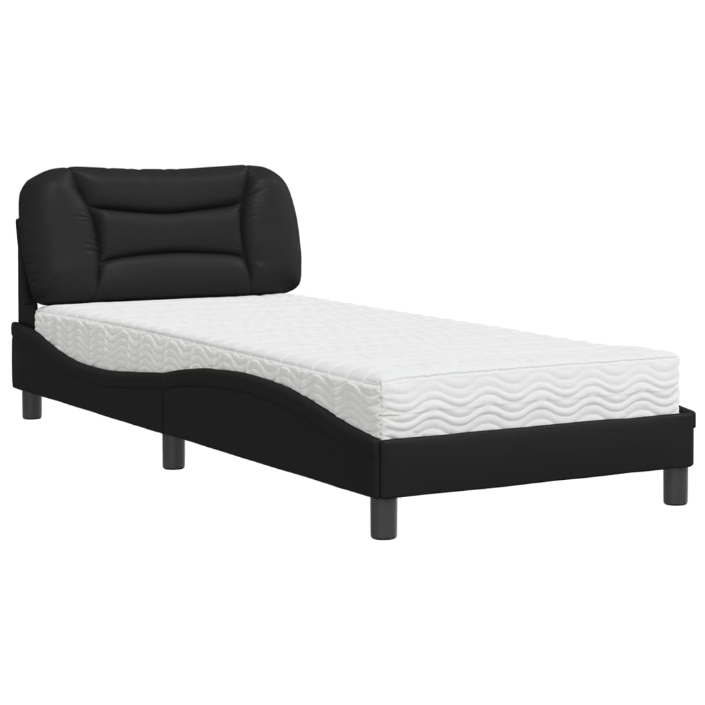 Lit avec matelas noir 80x200 cm similicuir