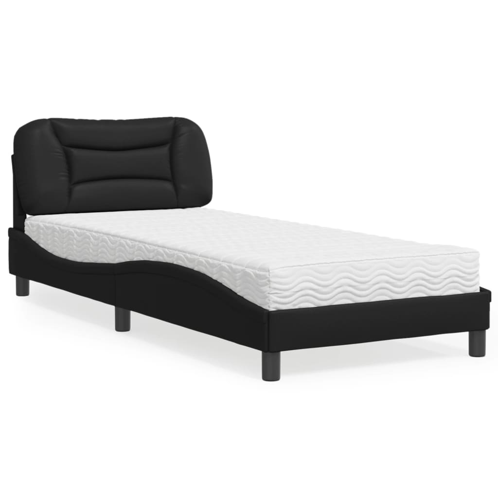 Lit avec matelas noir 80x200 cm similicuir