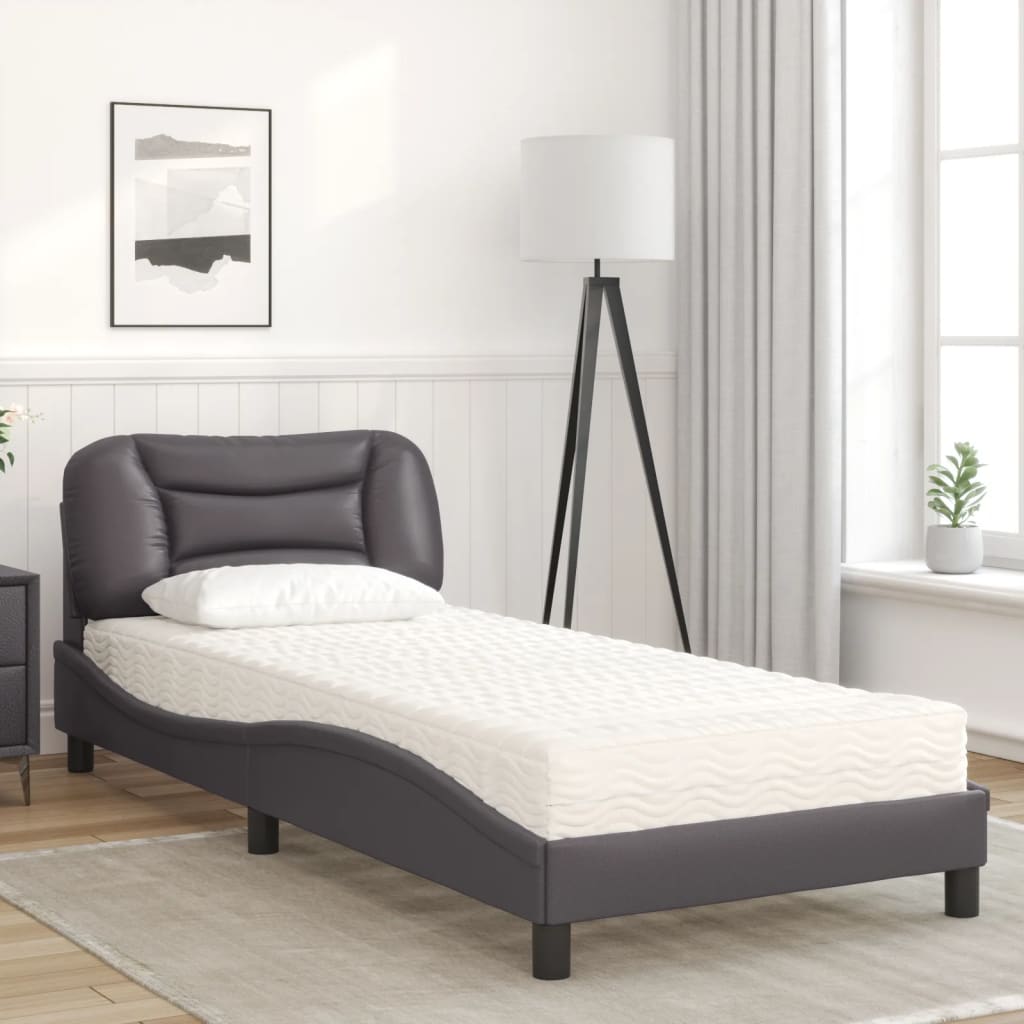 Bed with gray mattress 80x200 cm imitation leather