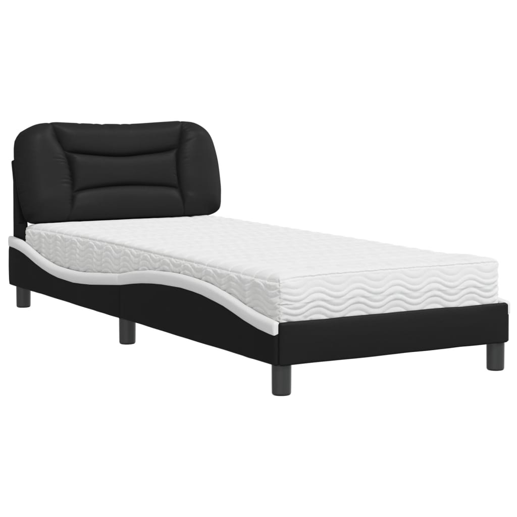 Lit avec matelas noir et blanc 80x200 cm similicuir