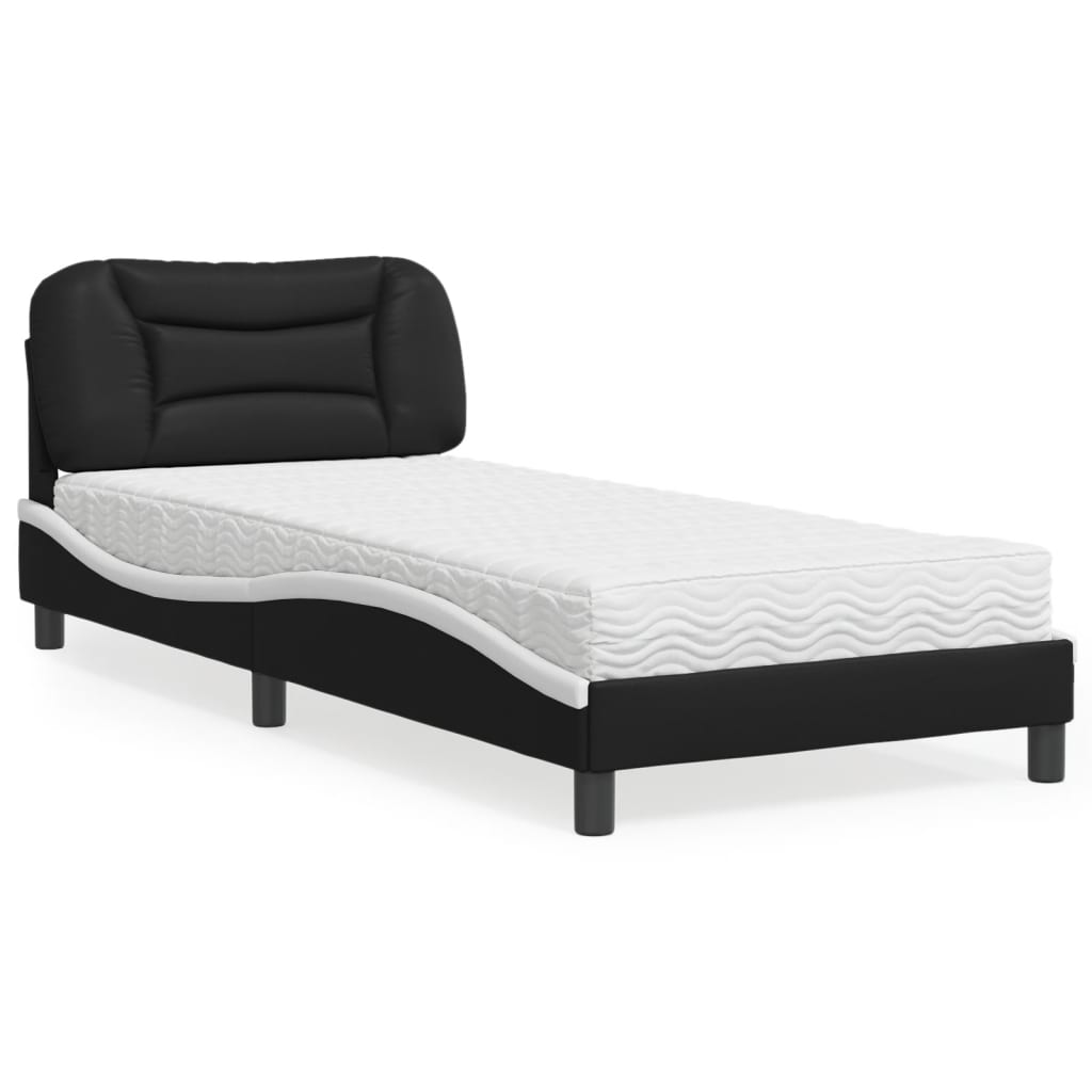 Lit avec matelas noir et blanc 80x200 cm similicuir