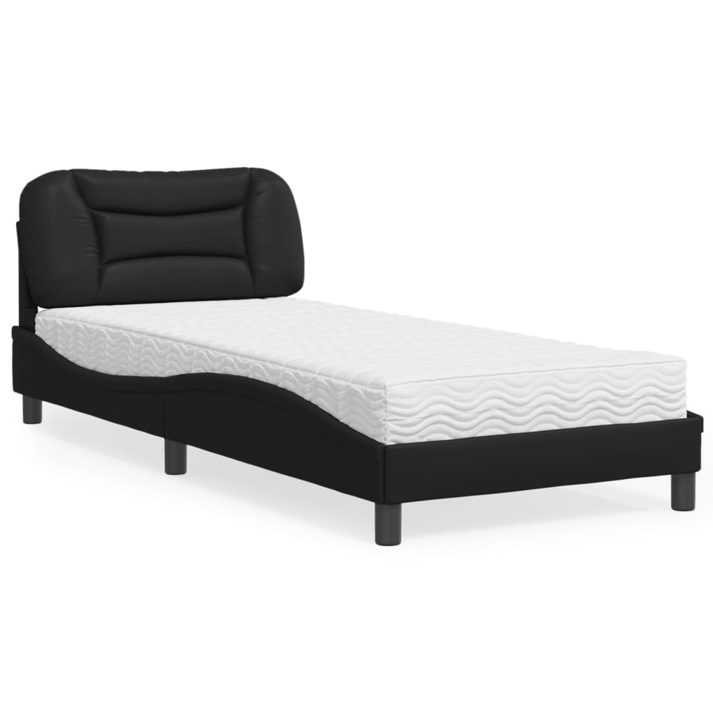 Lit avec matelas noir 90x190 cm similicuir