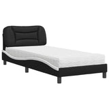 Lit avec matelas noir et blanc 90x190 cm similicuir