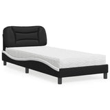 Lit avec matelas noir et blanc 90x190 cm similicuir