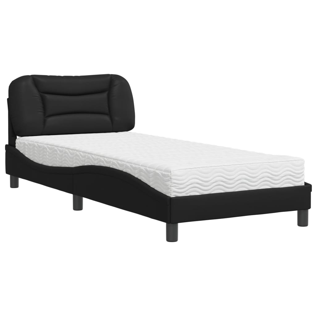 Lit avec matelas noir 90x200 cm similicuir