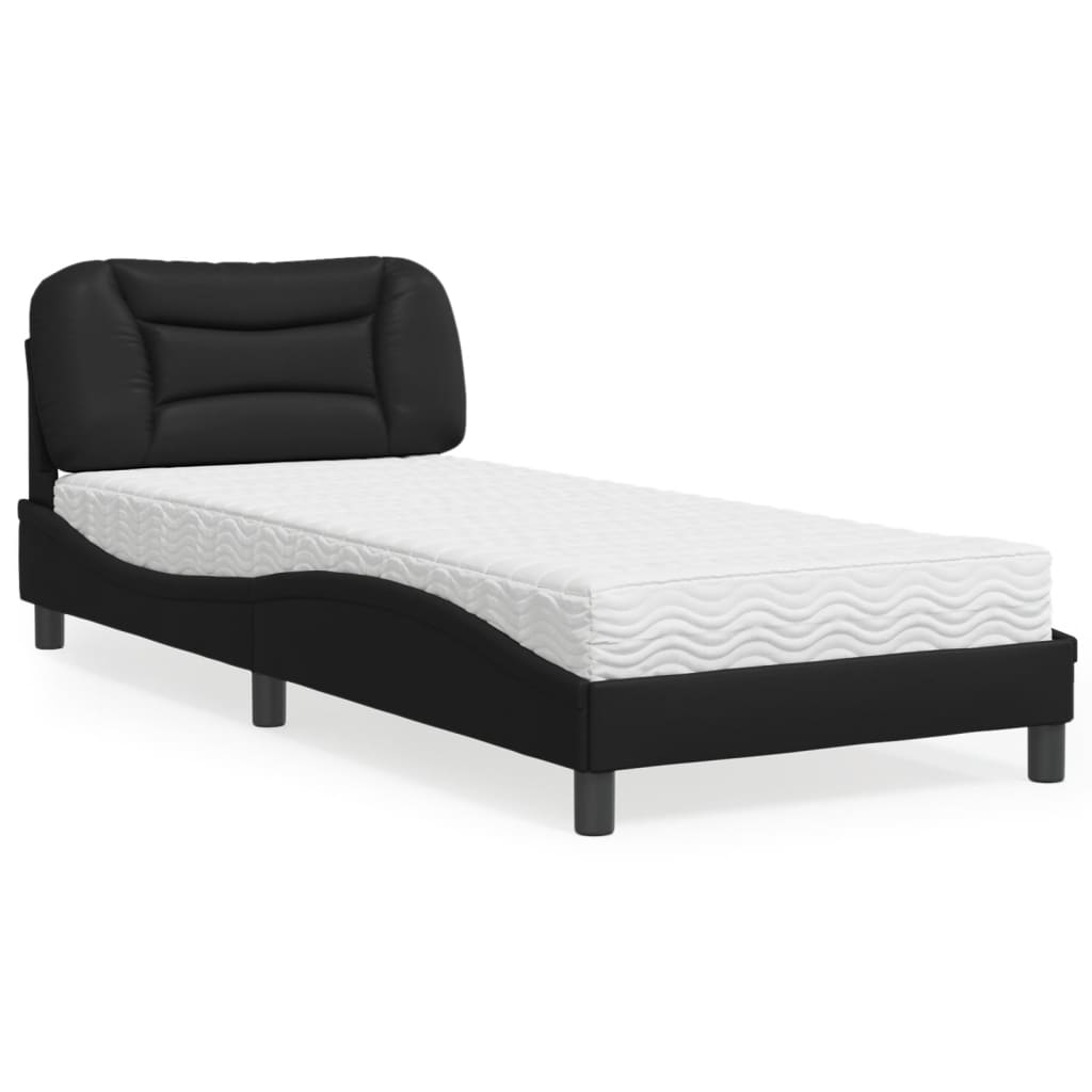 Lit avec matelas noir 90x200 cm similicuir