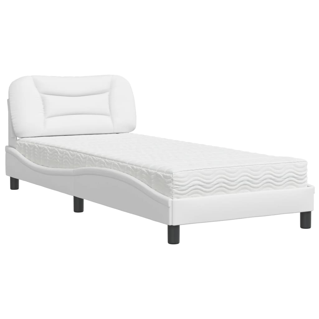 Lit avec matelas blanc 90x200 cm similicuir