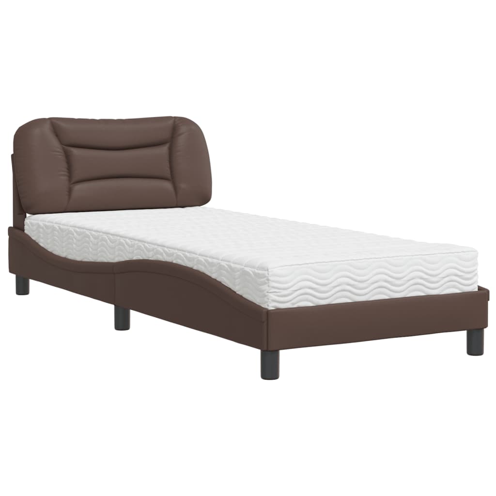 Lit avec matelas marron 90x200 cm similicuir