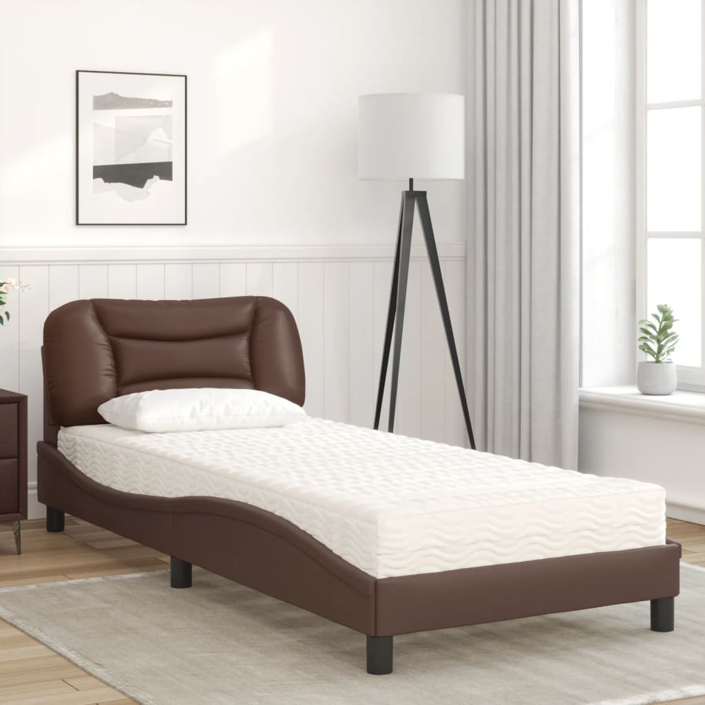 Lit avec matelas marron 90x200 cm similicuir