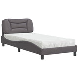 Lit avec matelas gris 90x200 cm similicuir